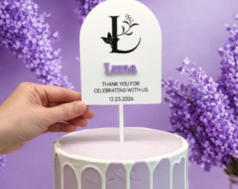 Floral Initial Acrylic Cake Topper - 3D Layered Name - Personalized Laser Cut Decor