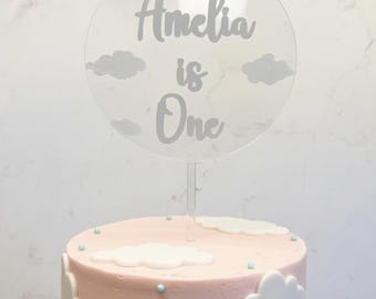Hand-Painted Cloud Balloon Cake Topper - Clear Acrylic Laser Cut - Party Decor
