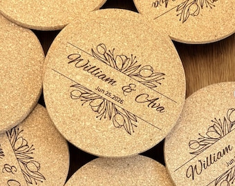 Personalized Wedding Cork Coasters - Custom Engraved Wedding Favors - Eco-Friendly Coaster Set