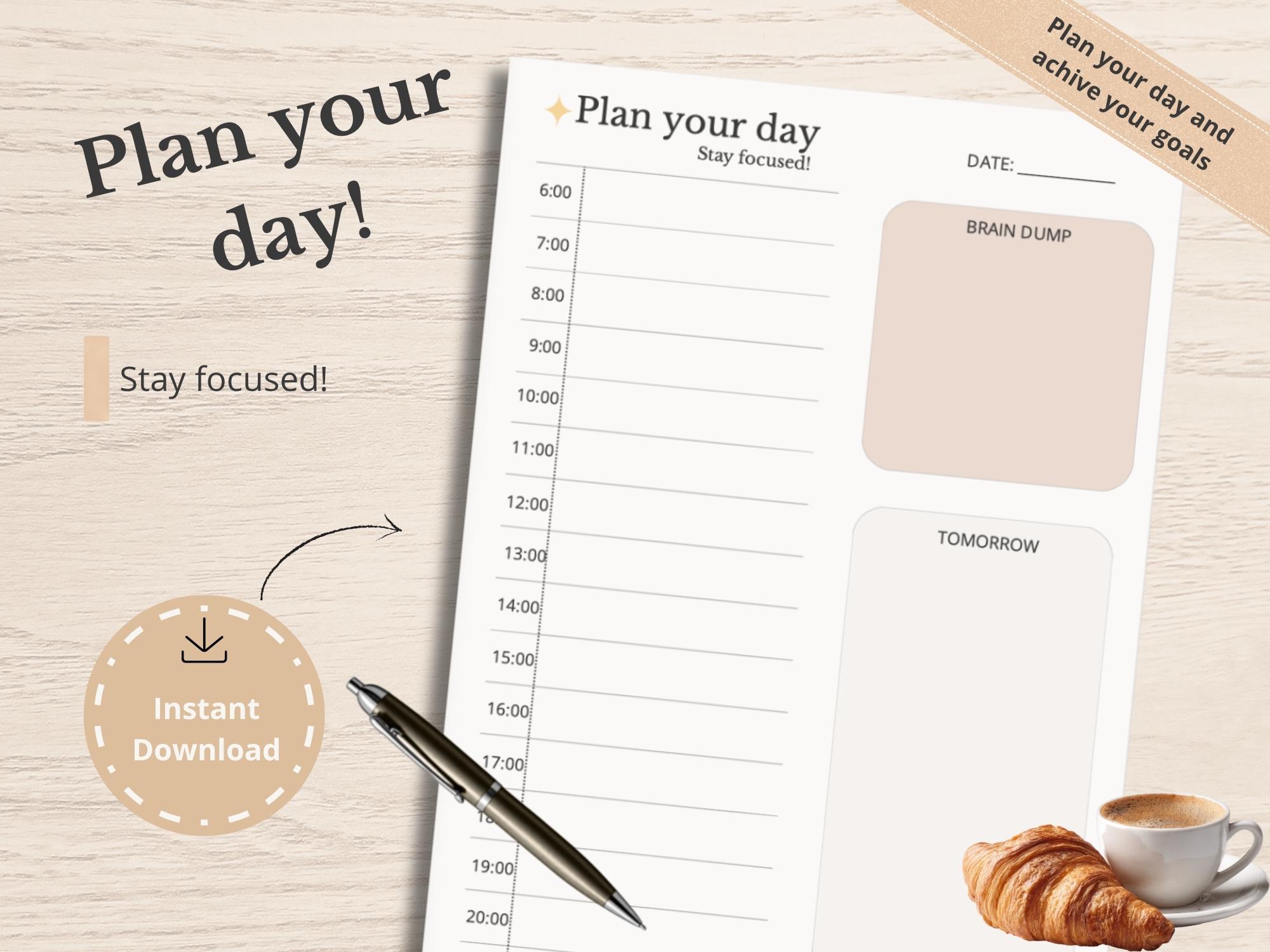 Daily Planner Printable | Minimalist Daily Schedule | Productivity ...