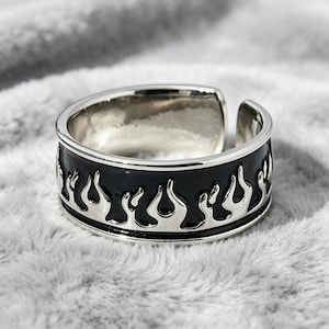 Anello a fiamma in stile punk retrò, anello unisex regolabile