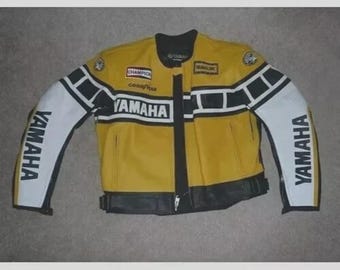 Handmade Yamaha Yellow Motogp Motorbike Leather Jacket: Vintage 90s Motorcycle Biker Jacket