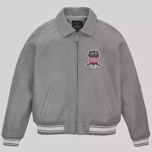 Men's Avirex Gray Real Bomber American Flight Jacket 100% Lambskin Leather Jacket image 2