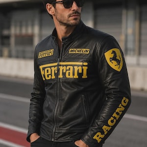 Yellow ferrari racing leather jacket - Etsy 日本