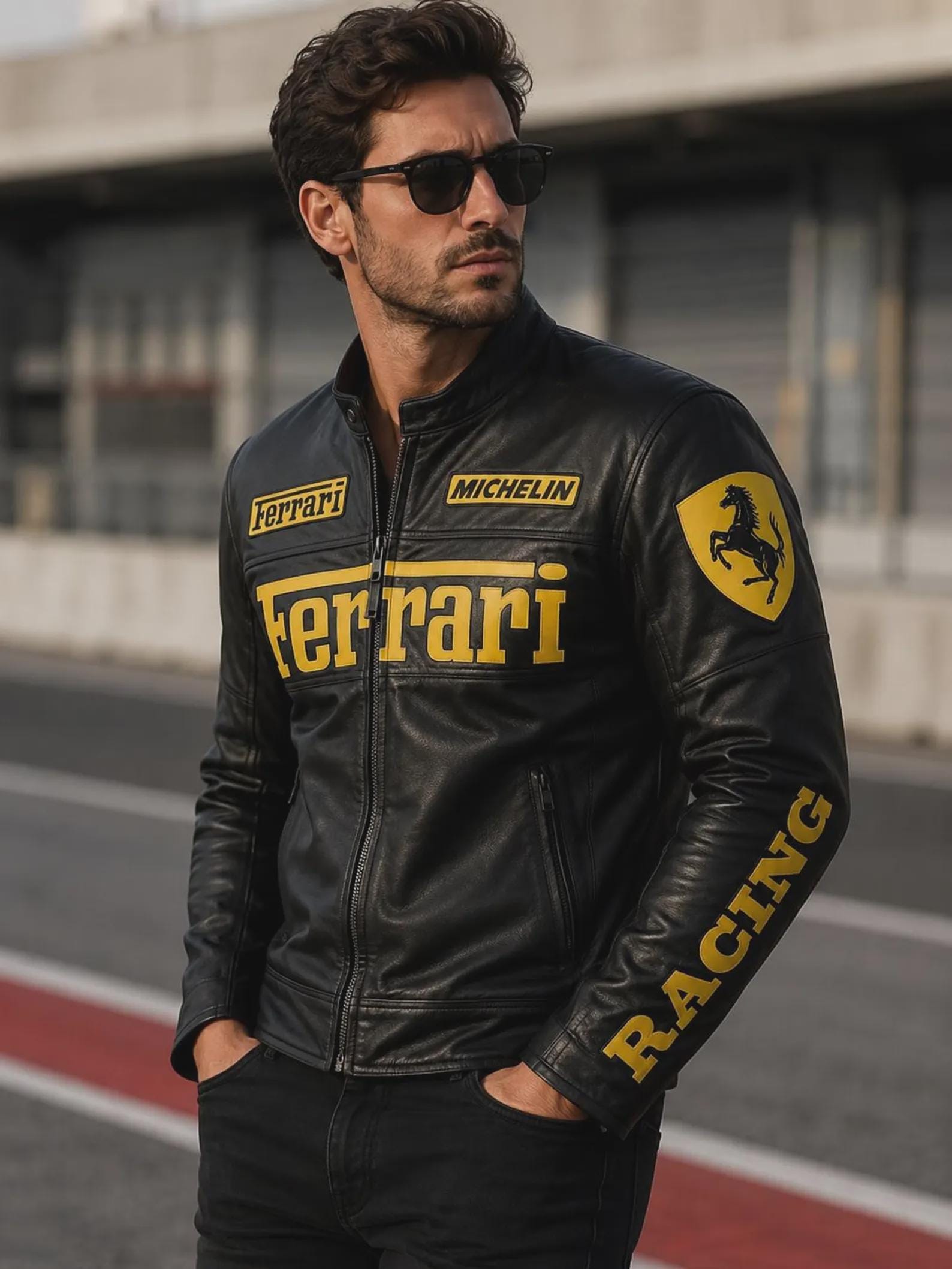 Yellow ferrari racing leather jacket - Etsy 日本