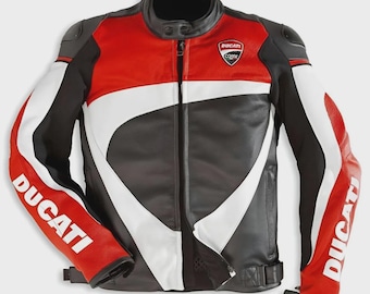 Men's Ducati Corse Leather Motorcycle Jacket | Racing Biker Sport Riding Gear