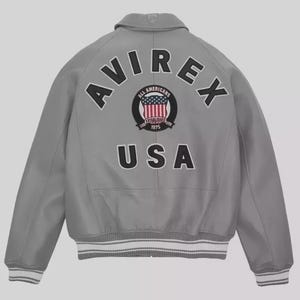 Men's Avirex Gray Real Bomber American Flight Jacket 100% Lambskin Leather Jacket image 1