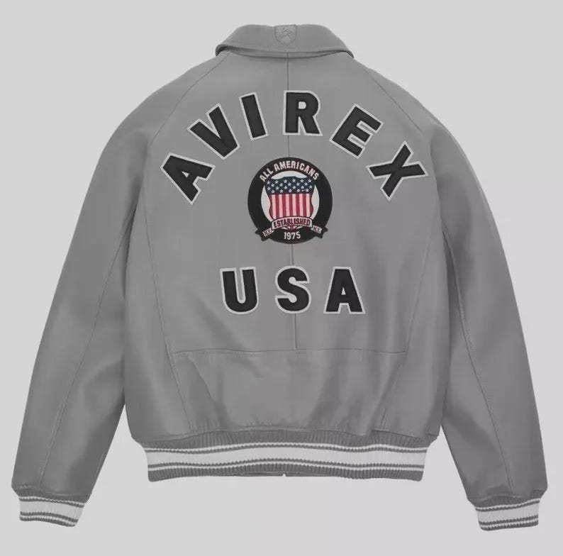 Men's Avirex Gray Real Bomber American Flight Jacket 100% Lambskin Leather Jacket image 1