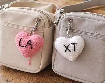 Custom Crochet Heart Keychain Set, Personalized Initials Couple Gift