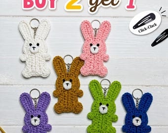 Crochet Bunny Keychain Fidget Toy, Click Clack Stress Relief Keyring, Cute Knitted Animal Bag Charm, Sensory Desk Accessory for Idle Hands