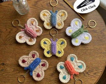 Crocheted Butterfly Keychain | Click-Clack Fidget Toy, Sensory ASMR Bag Charm