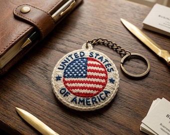 Handmade Crochet USA Flag Keychain: Patriotic American Pride Charm