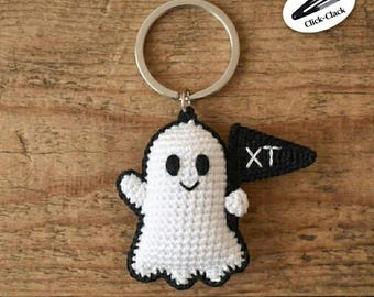 Personalized Crochet Ghost Keychain | Click-Clack Fidget Toy, Custom Initial Bag Charm