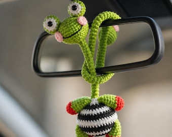 Crocheted Long Neck Frog Charm – Amigurumi Car Accessory, Backpack Pendant
