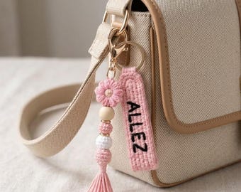 Personalized Crochet Name Keychain, Custom Bag Charm, Bridesmaid Gift, Backpack Tag