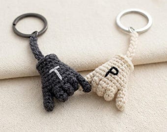 Personalized Pinky Promise Couple Keychains, Hand-Knit Matching Initials Set