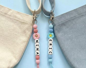 Personalized Crochet Name Keychain | Floral Bag Charm, Couple Gift