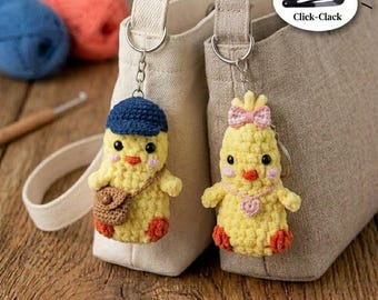 Crochet Chick Fidget Keychain | Click-Clack Stress Relief Toy | Amigurumi Duck Bag Charm