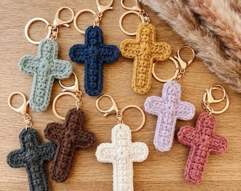 Handmade Crochet Cross Keychain, Christian Bag Charm, Religious Gift, Baptism Favor