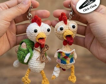 Crochet Chicken Keychain | Amigurumi Fidget Toy, Stress Relief Bag Charm