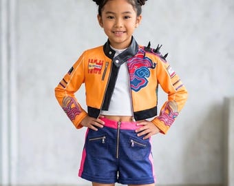 K-Pop Demon Hunter Rumi Costume for Girls – Orange 3-Piece Dance Outfit