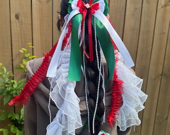 Mexican Hairbow | Green,White,Red Ribbon