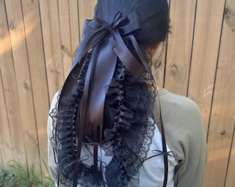 Black Lace and Satin Hairbow | Gothic Bow