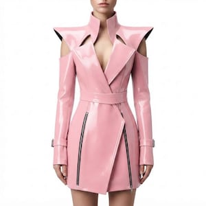 pink leather blazer dress Zip Dress Outfit PU