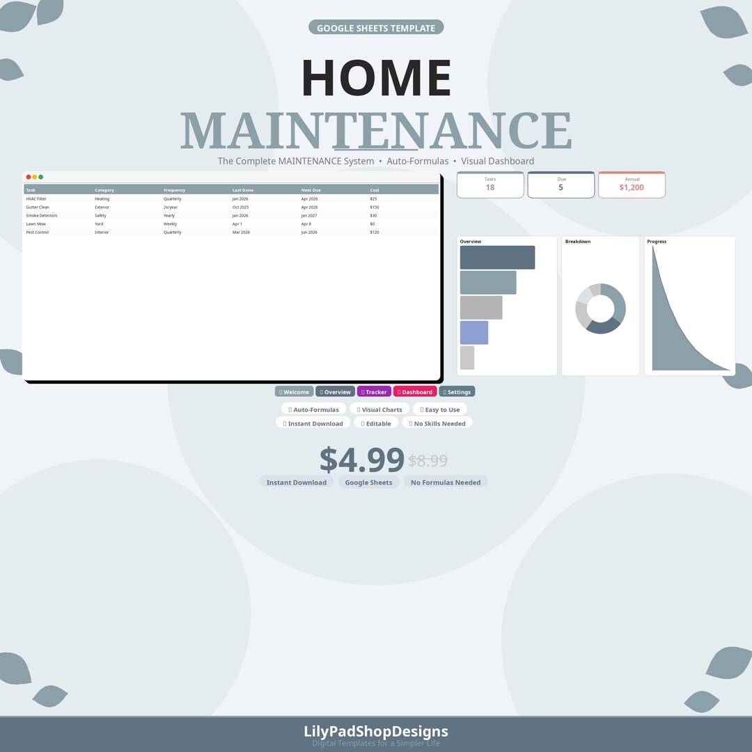 Home Maintenance Tracker Google Sheets Template (digital Download) - Etsy