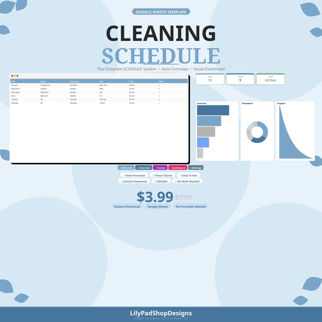 Google Sheets Cleaning Schedule, Weekly Chore Chart Planner (digital ...