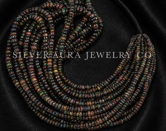 Filo sciolto di perle di opale nero etiope naturale, 3-5 mm, rondella di opale nero fuoco, bracciale da 8”, collana da 16”, forniture per la creazione di gioielli con pietre preziose