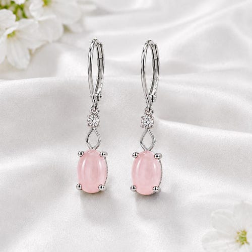 Pink Rose Quartz Oval Earrings, Natural Gemstone Drop Jewellery,  Rose Quartz Earrings, 14K Rose Gold Filled, Elegant Jewellery for Women
