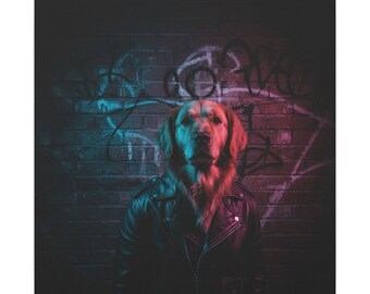 Custom Pet Portrait Canvas | Cyberpunk Dog Cat Album Cover Art