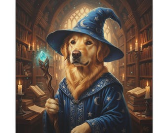 Custom Wizard Pet Portrait Canvas | Fantasy Dog Cat Mage Art (Framed)