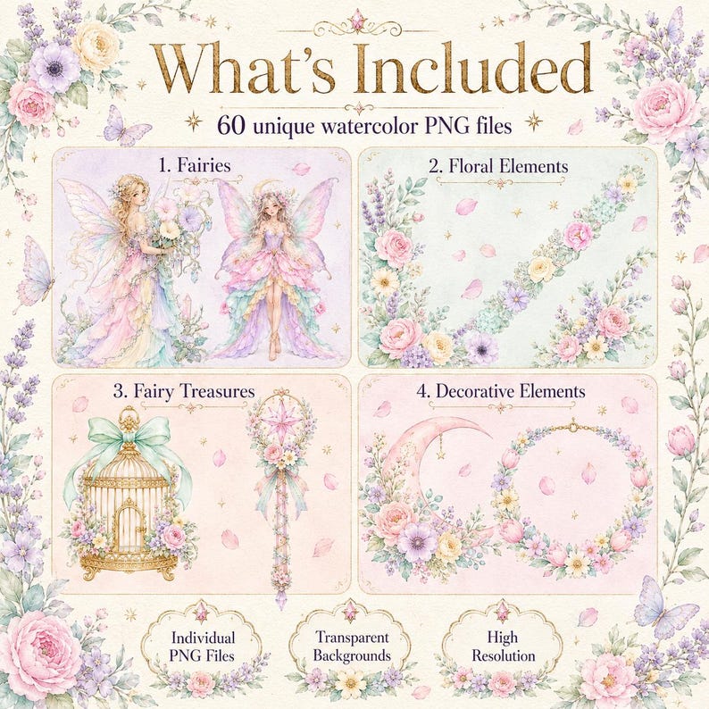 Watercolor Garden Fairy Clipart Bundle PNG, Pastel Fairy Clipart ...