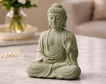 Pequeña estatua de Buda en gres – Decoración zen para el hogar y regalo para la meditación