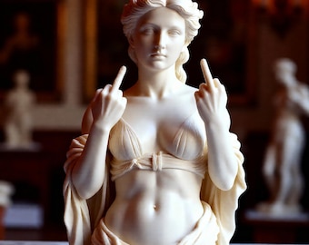 Estatua de diosa griega con el dedo medio / Escultura de escritorio de resina