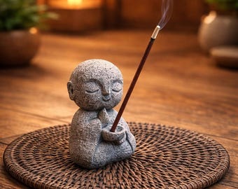 Mini porta incienso de monje zen – Figura de piedra Jizo, decoración para meditación