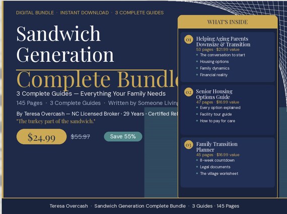 Sandwich Generation Bundle: Aging Parent Downsizing, Senior Housing, Caregiver Planner (Instant Download)