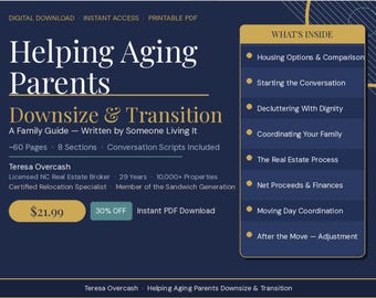 Aging Parent Downsize Guide – Family Caregiver Workbook, Senior Relocation (PDF Download)
