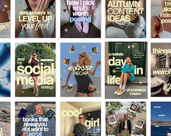 Plantillas de Instagram color amarillo mantequilla / Paquete estético de publicaciones e historias para Canva / Marca personal, creador de contenido generado por el usuario, kit de marketing en redes sociales / 40 diseños, 120 páginas