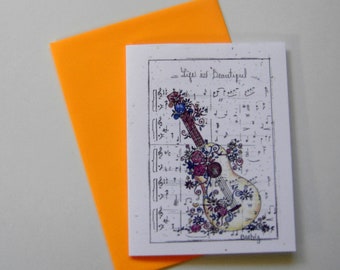Guitar greeting card music greeting card piano teacher card music lover card birthday cards thank you card graduation party congrats card