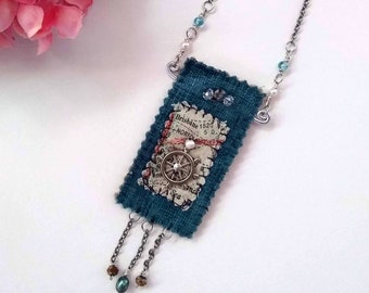 Rudder navy necklace amulet boho travel large bohemian bag gift for her women good vibe casual girl prom college juvenil handmade fabric mom