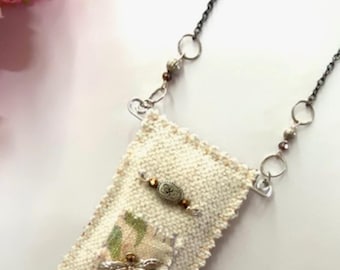 Dragonfly Vintage Necklace Amulet bag Boho tribal postal Bohemian woman good vibe ethnic Handmade unique Free spirit gift Bogo chic casual