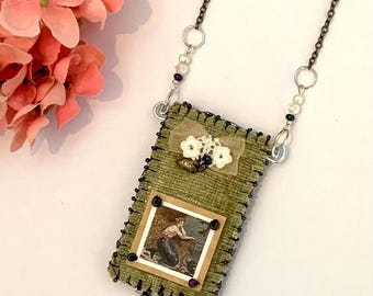 Necklace Mermaid Sea Heart vintage  amulet boho bohemian romantic gift for her positive good vibe  bogo chic handmade unique one of a kind