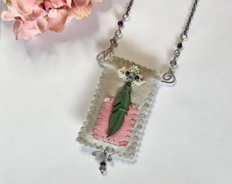 Feather necklace Boho tribal style Bohemian man free good vibes fun Handmade unique Amulet bag Free spirit gift Bogo chic casual long patina