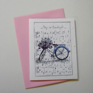 Bicycle greeting card music sheet plain birthday fun card party favor congrats thank you card blank piano music teacher prom gift easter