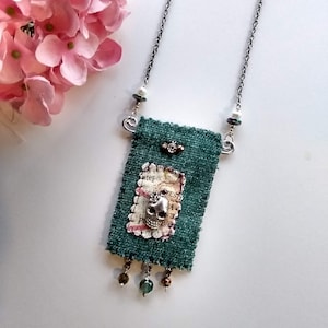 Skull necklace amulet boho bohemian bag spiritual gift for her women good vibes girl casual fun teacher prom mom mother day spunk calavera