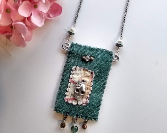 Skull necklace amulet boho bohemian bag spiritual gift for her women good vibes girl casual fun teacher prom mom mother day spunk calavera