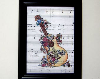Guitar music sheet picture print piano chorus teacher handmade wall decor girl gift prom party favor dictionary valentine class prom college